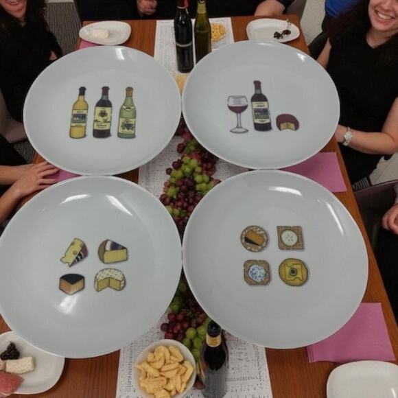 Vintage 2001 Nancy Green Boston Warehouse 6" Wine Cheese Appetizer Ceramic Set 4 - Picture 1 of 12